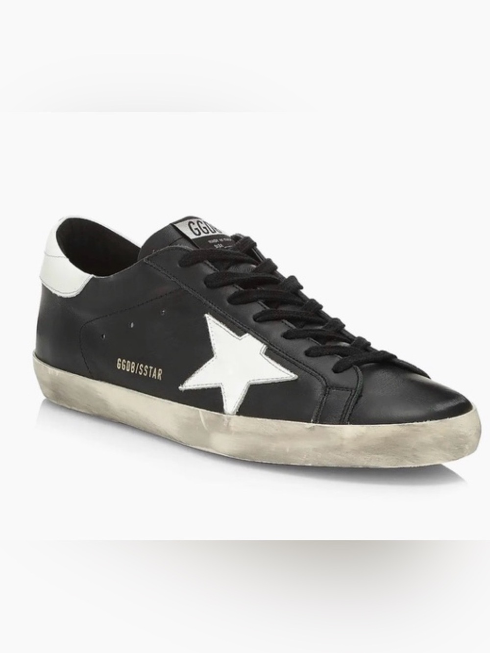 Golden Goose Super Star Black Leather White Star Sneakers EU Size 38 = US 7.5